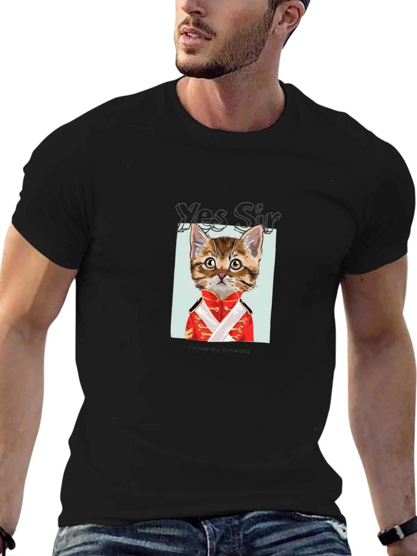 Yes Sir Cat Graphic Tee - Black Cotton T-Shirt