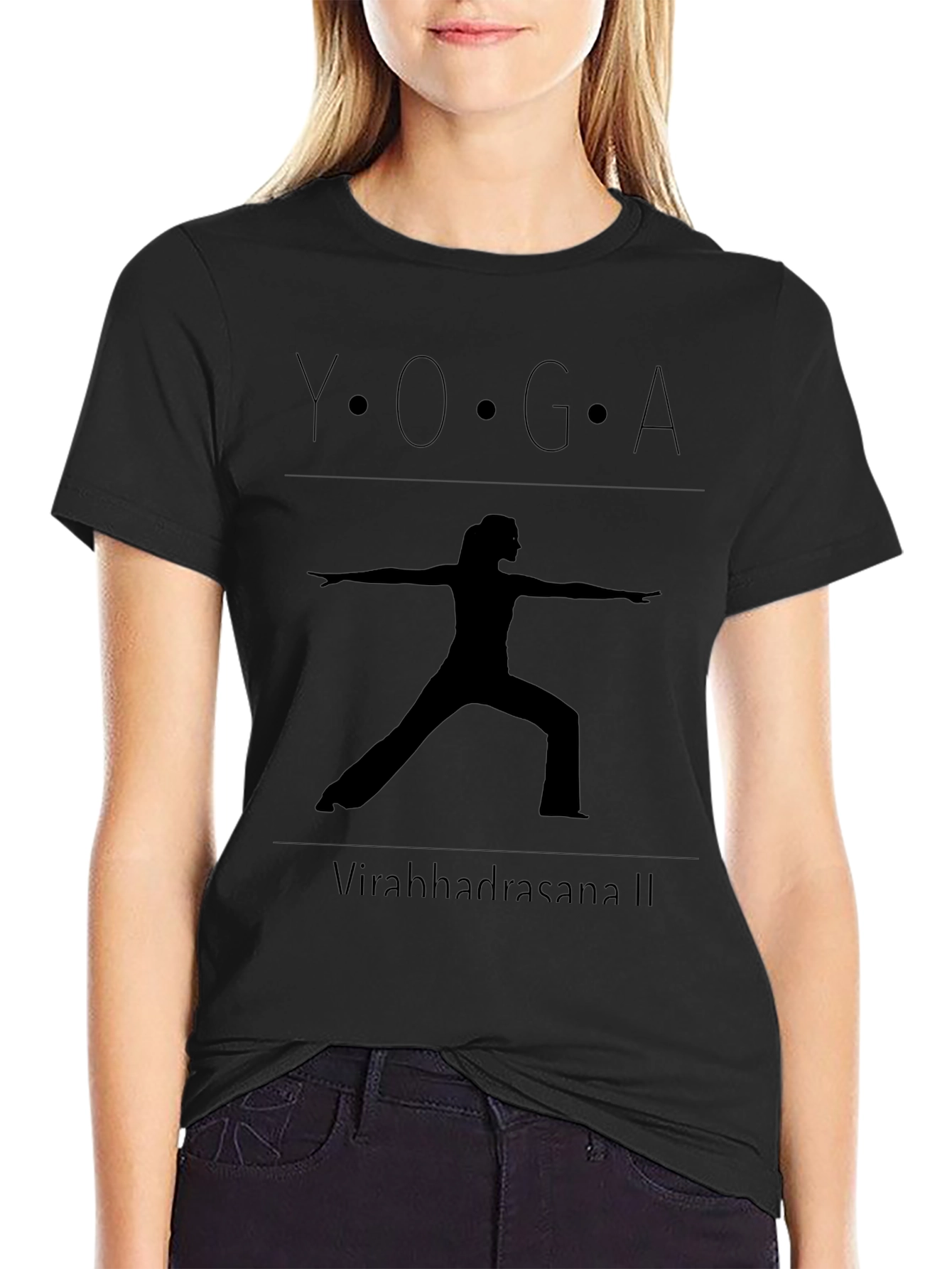 Yoga Warrior II Pose Black T-Shirt