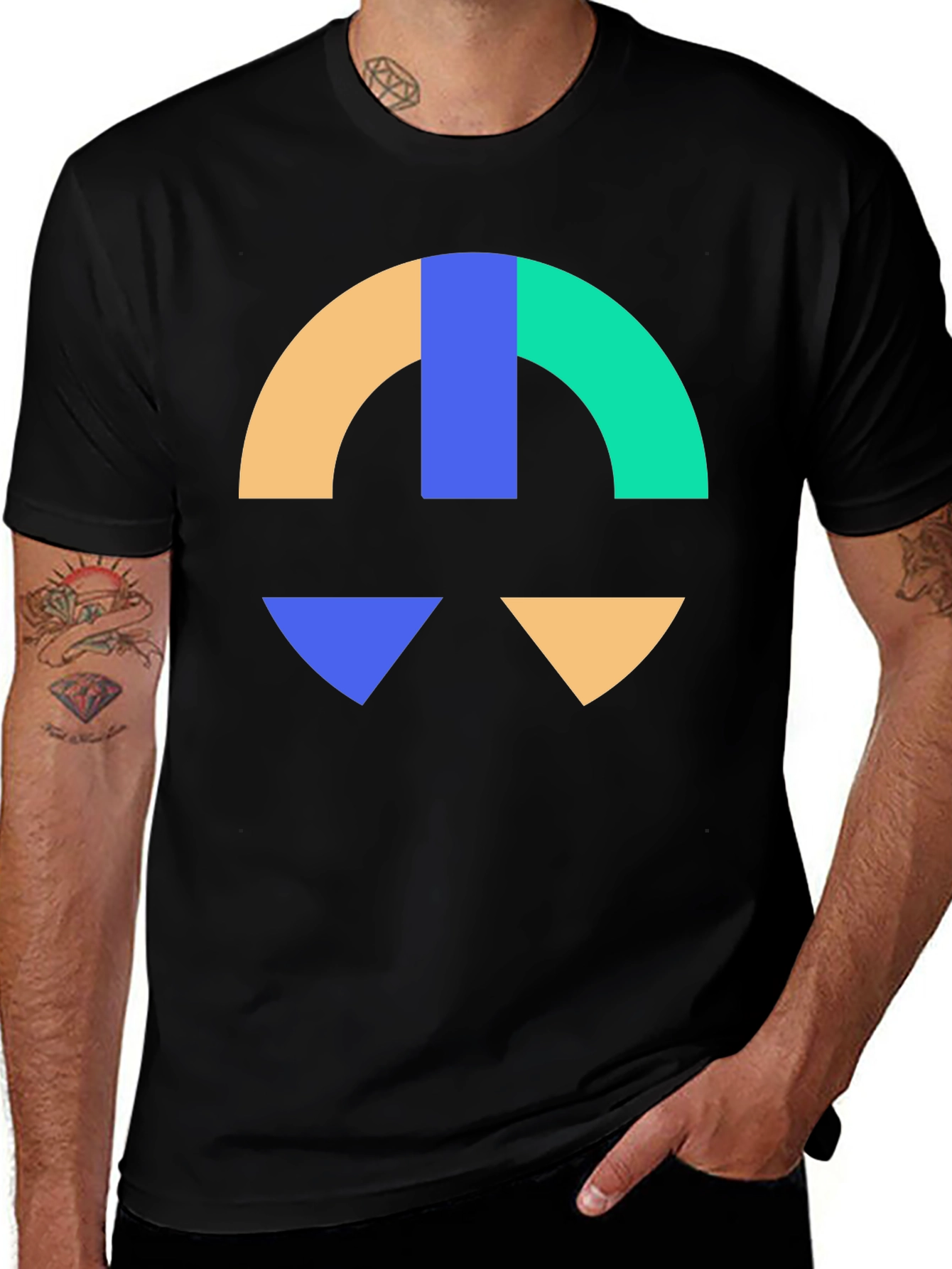 Abstract Geometric Graphic Print Black T-Shirt