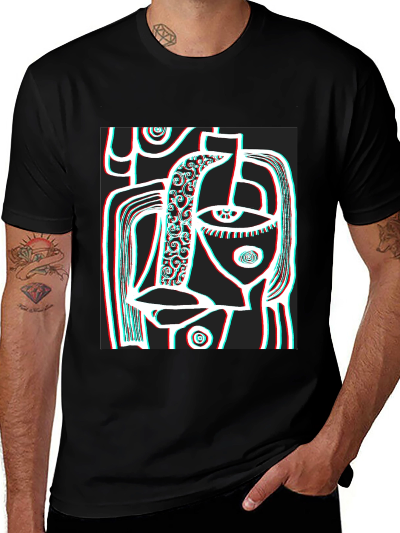 Abstract Face Graphic Black T-Shirt
