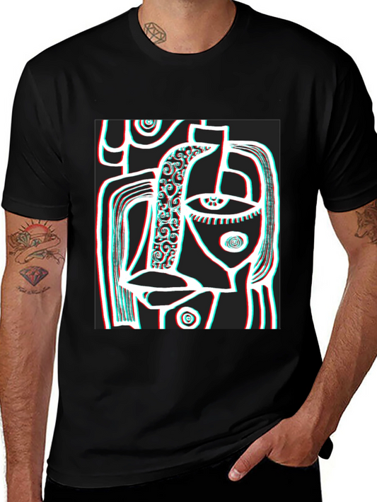 Abstract Face Graphic Black T-Shirt