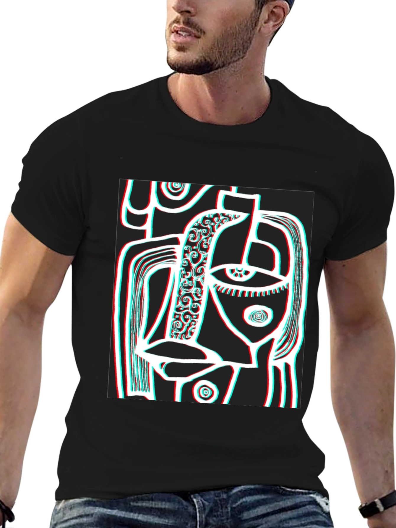 Abstract Face Graphic Black T-Shirt