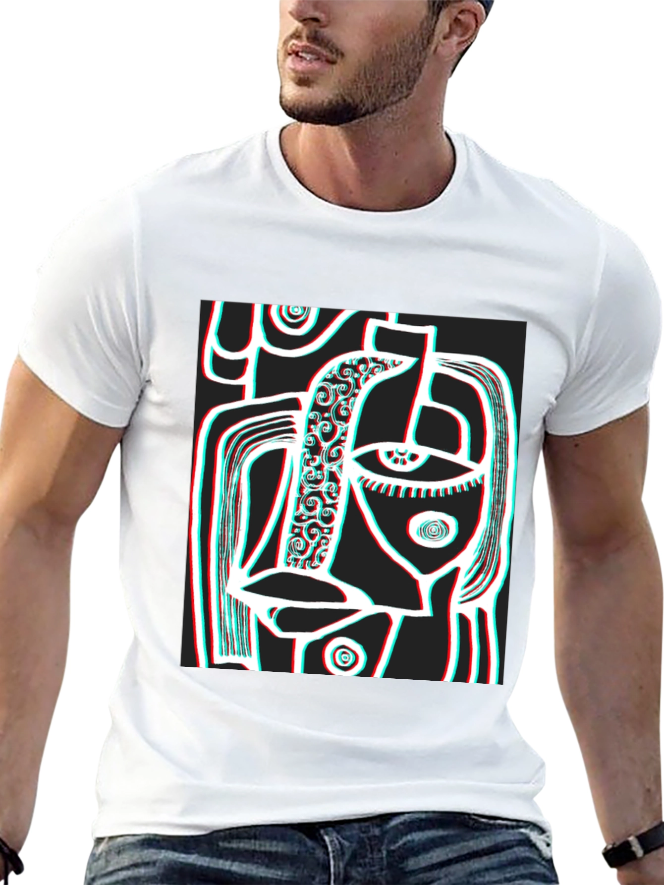 Abstract Face Graphic Black T-Shirt