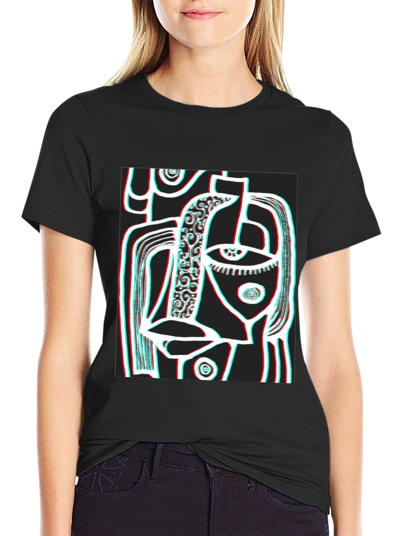 Abstract Face Graphic Black T-Shirt