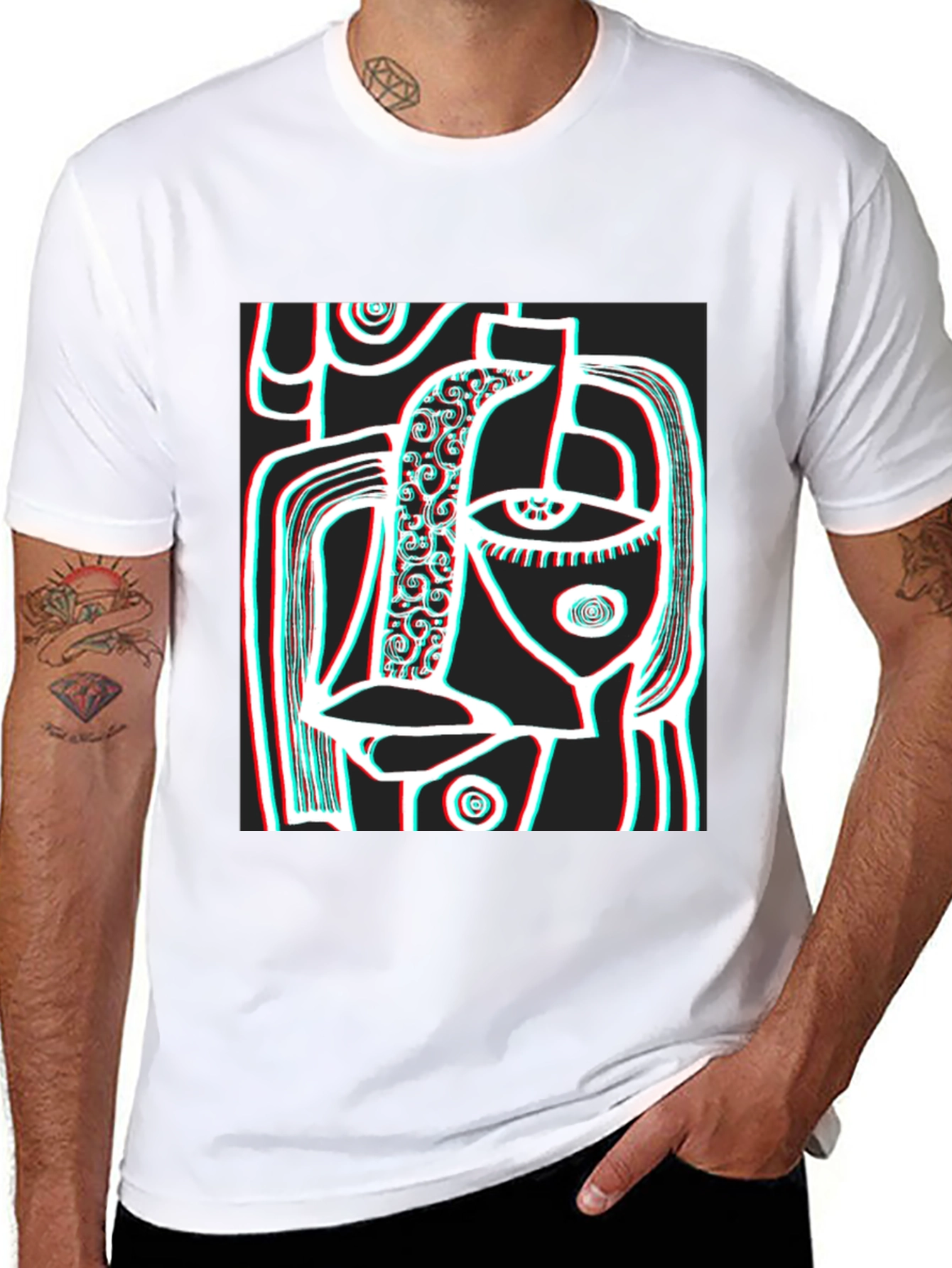 Abstract Face Graphic Black T-Shirt