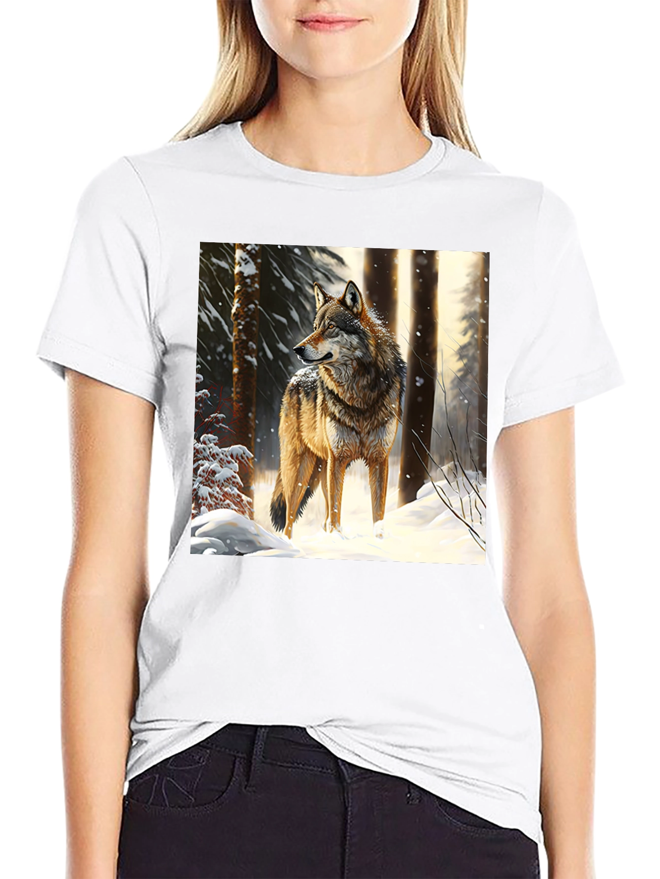 Wolf in Winter T-Shirt - Black Crew Neck
