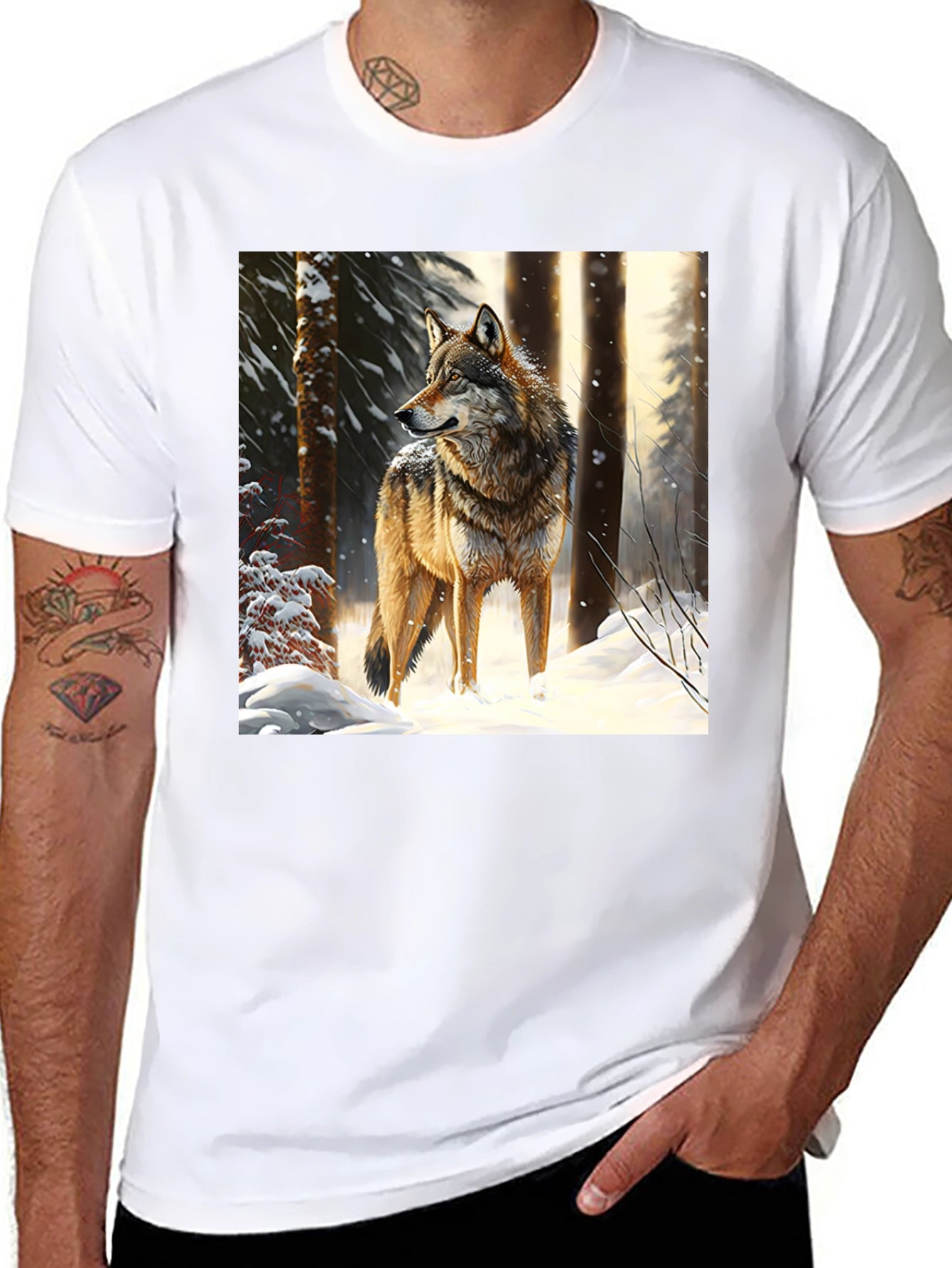 Wolf in Winter T-Shirt - Black Crew Neck