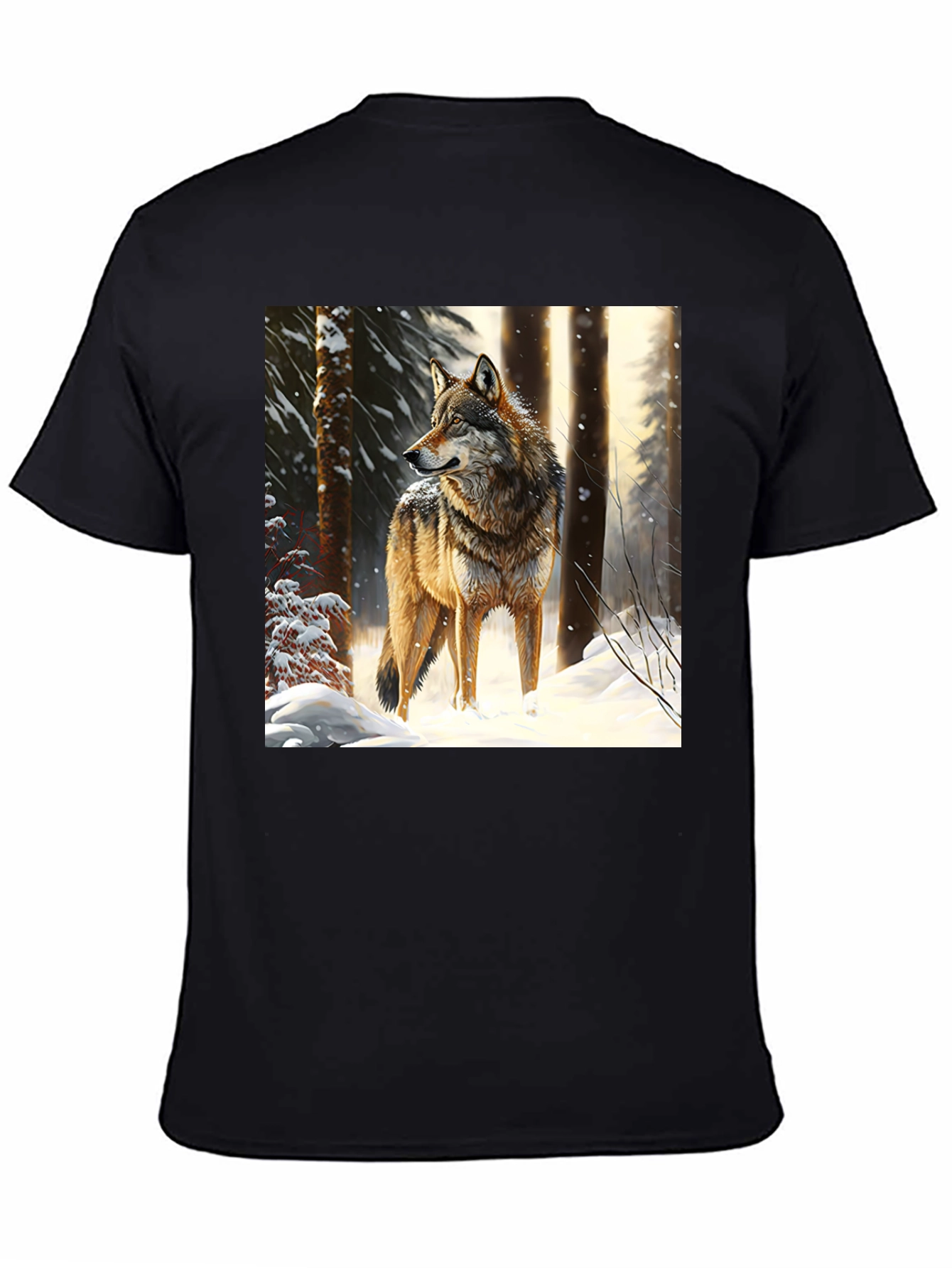 Wolf in Winter T-Shirt - Black Crew Neck