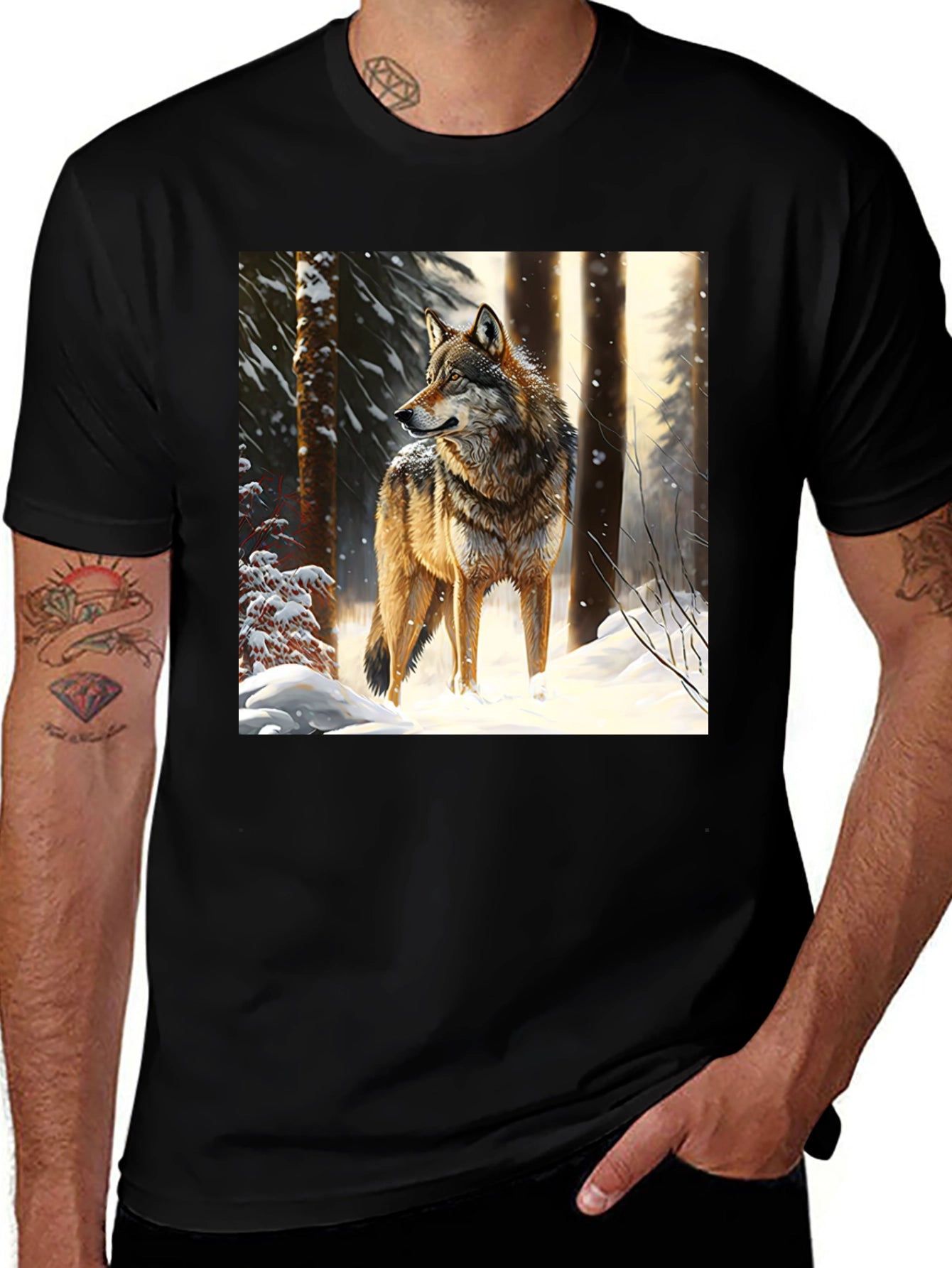 Wolf in Winter T-Shirt - Black Crew Neck