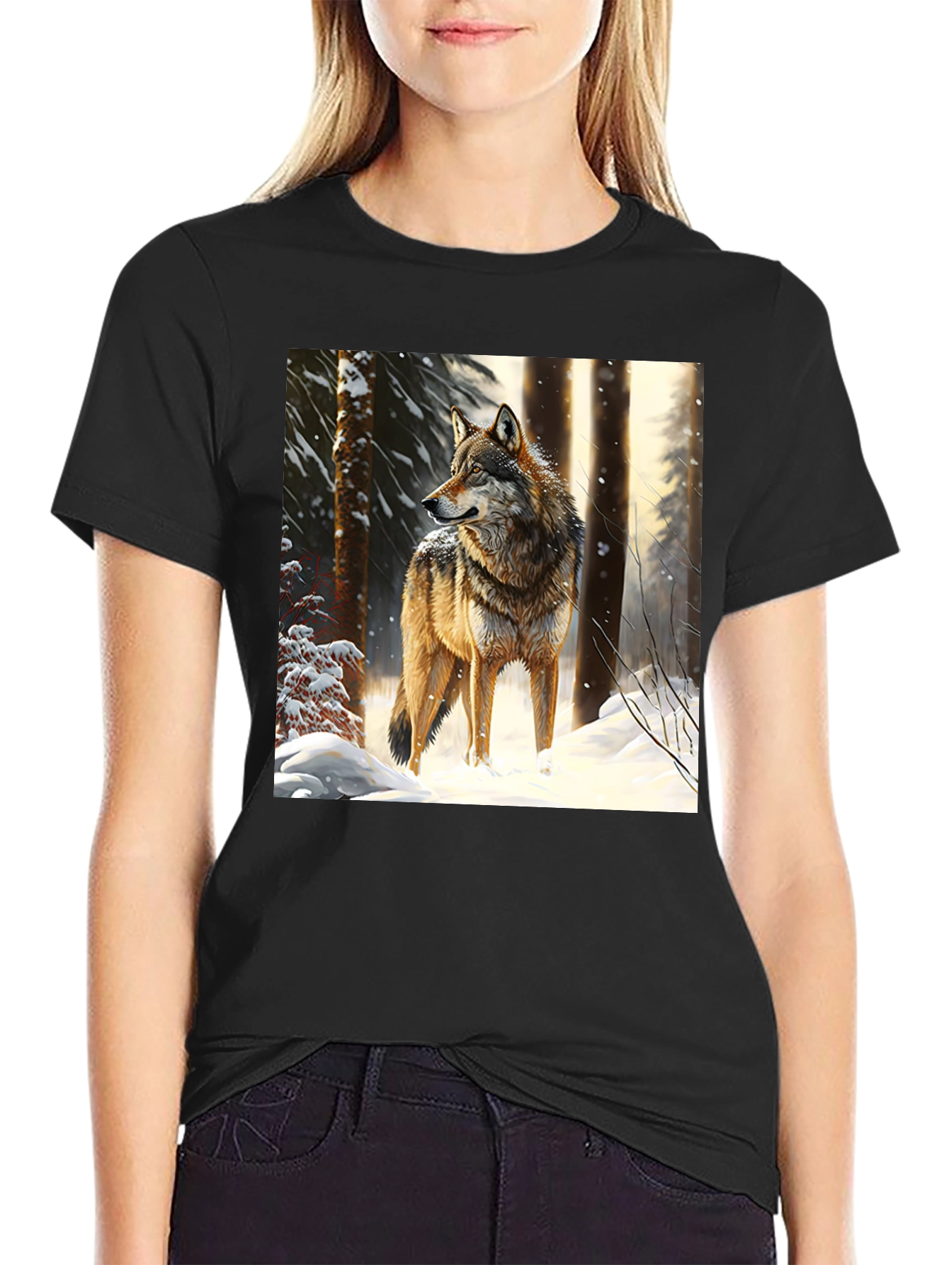 Wolf in Winter T-Shirt - Black Crew Neck