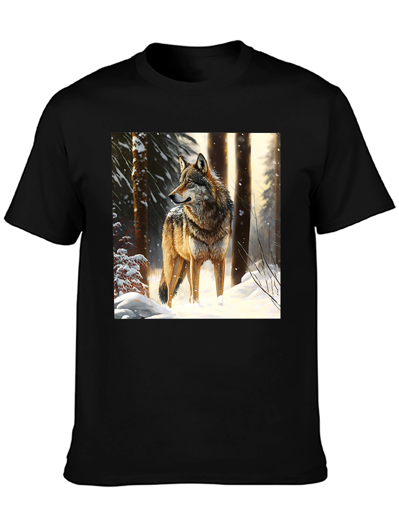 Wolf in Winter T-Shirt - Black Crew Neck
