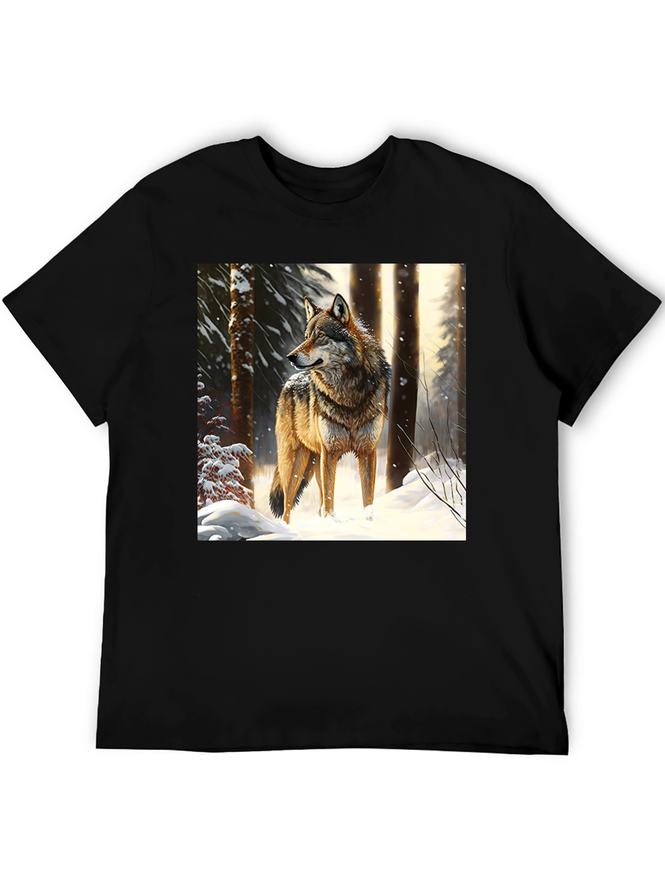 Wolf in Winter T-Shirt - Black Crew Neck