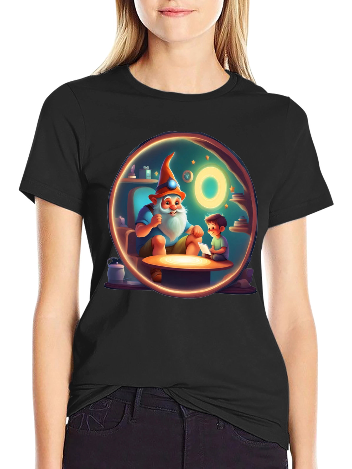 Whimsical Storytime Graphic Tee - Black