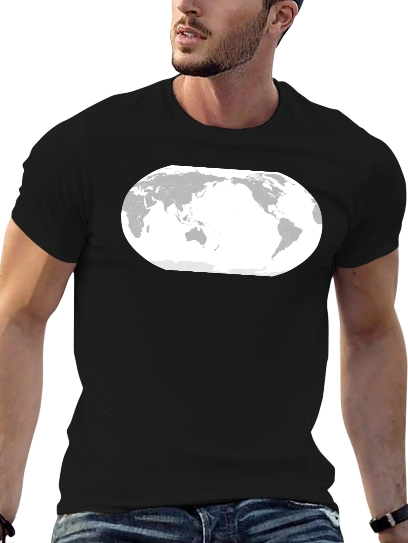 World Map Graphic Tee - Black Cotton T-Shirt