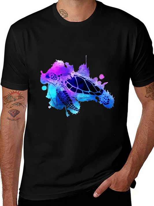 Watercolor Sea Turtle Graphic Tee - Black