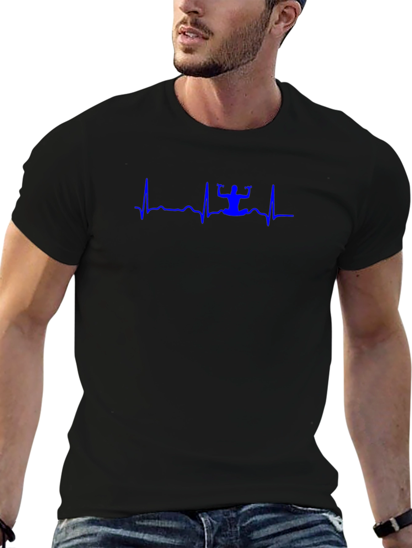 Yoga Heartbeat Graphic Tee - Soft Black Cotton Blend