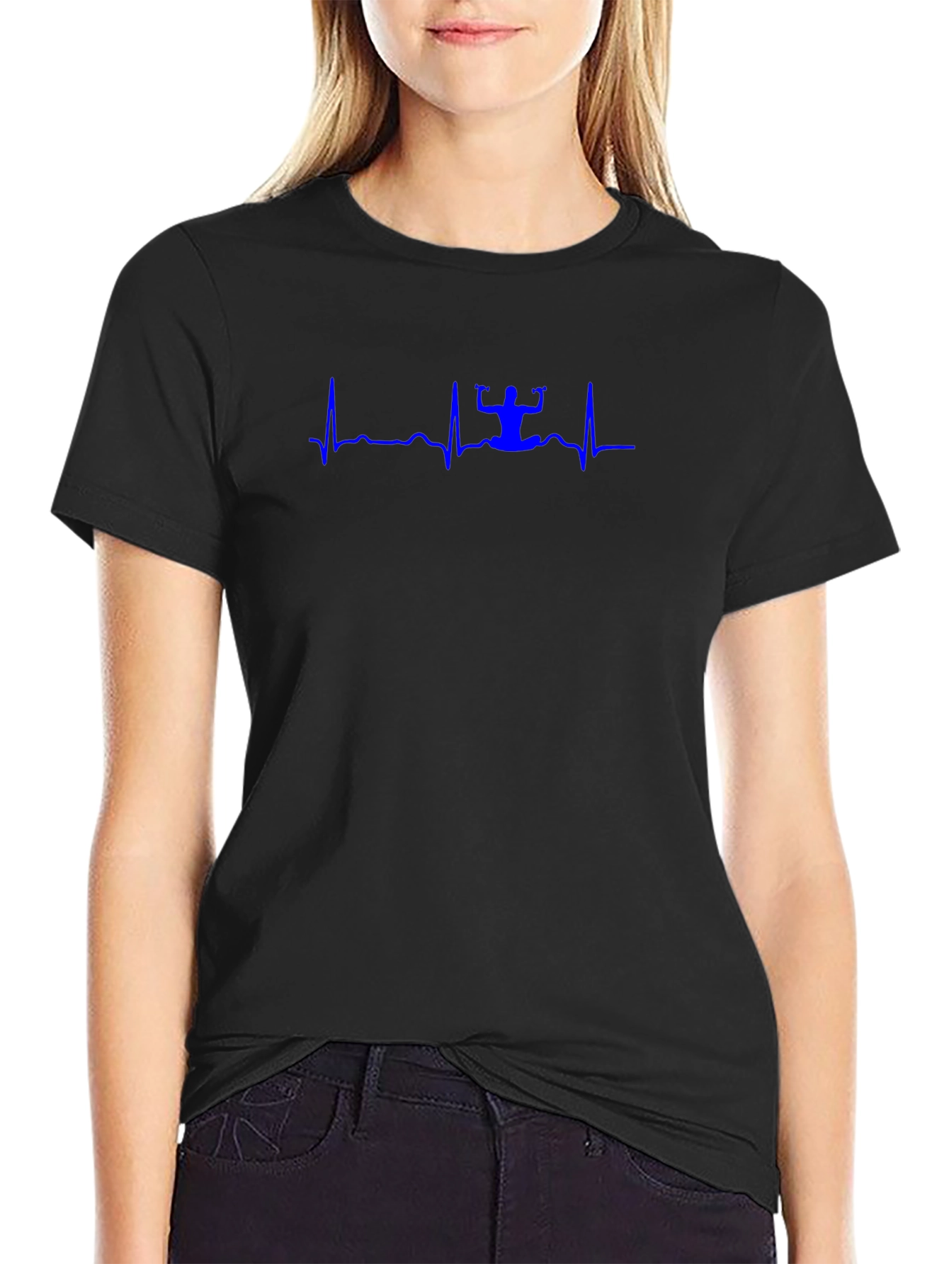 Yoga Heartbeat Graphic Tee - Soft Black Cotton Blend