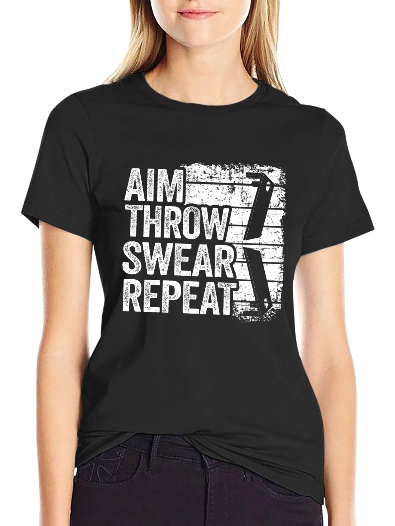 Aim Throw Swear Repeat T-Shirt - Knife Throwing Tee