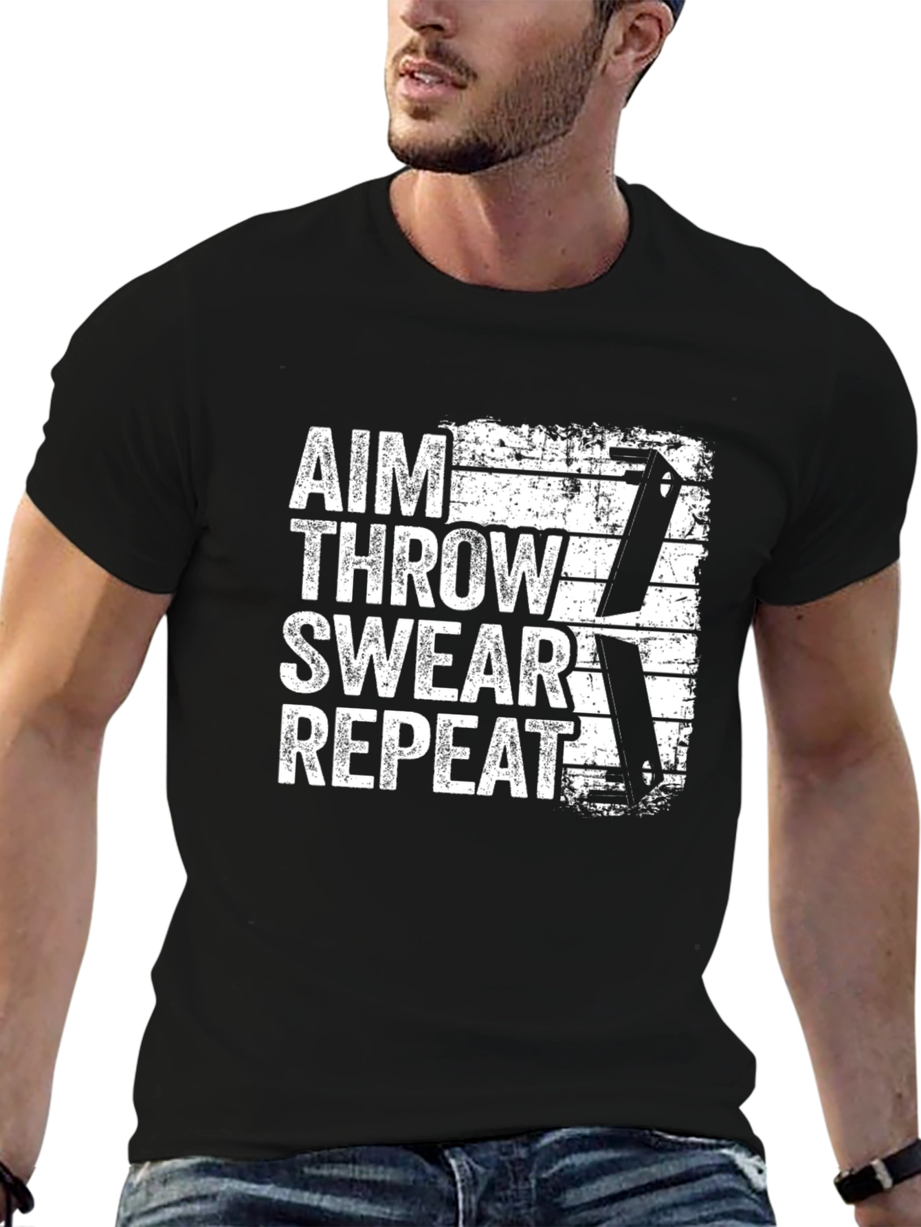 Aim Throw Swear Repeat T-Shirt - Knife Throwing Tee
