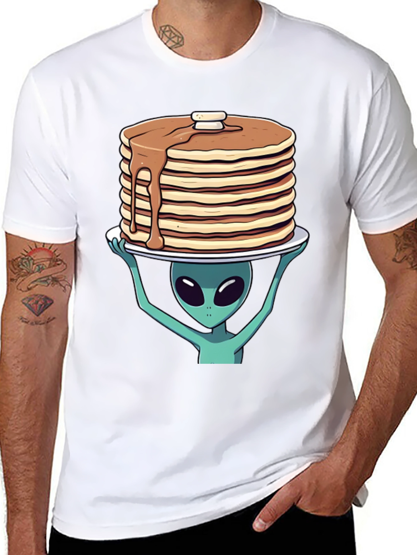 Alien Pancakes T-Shirt - Space Foodie Tee
