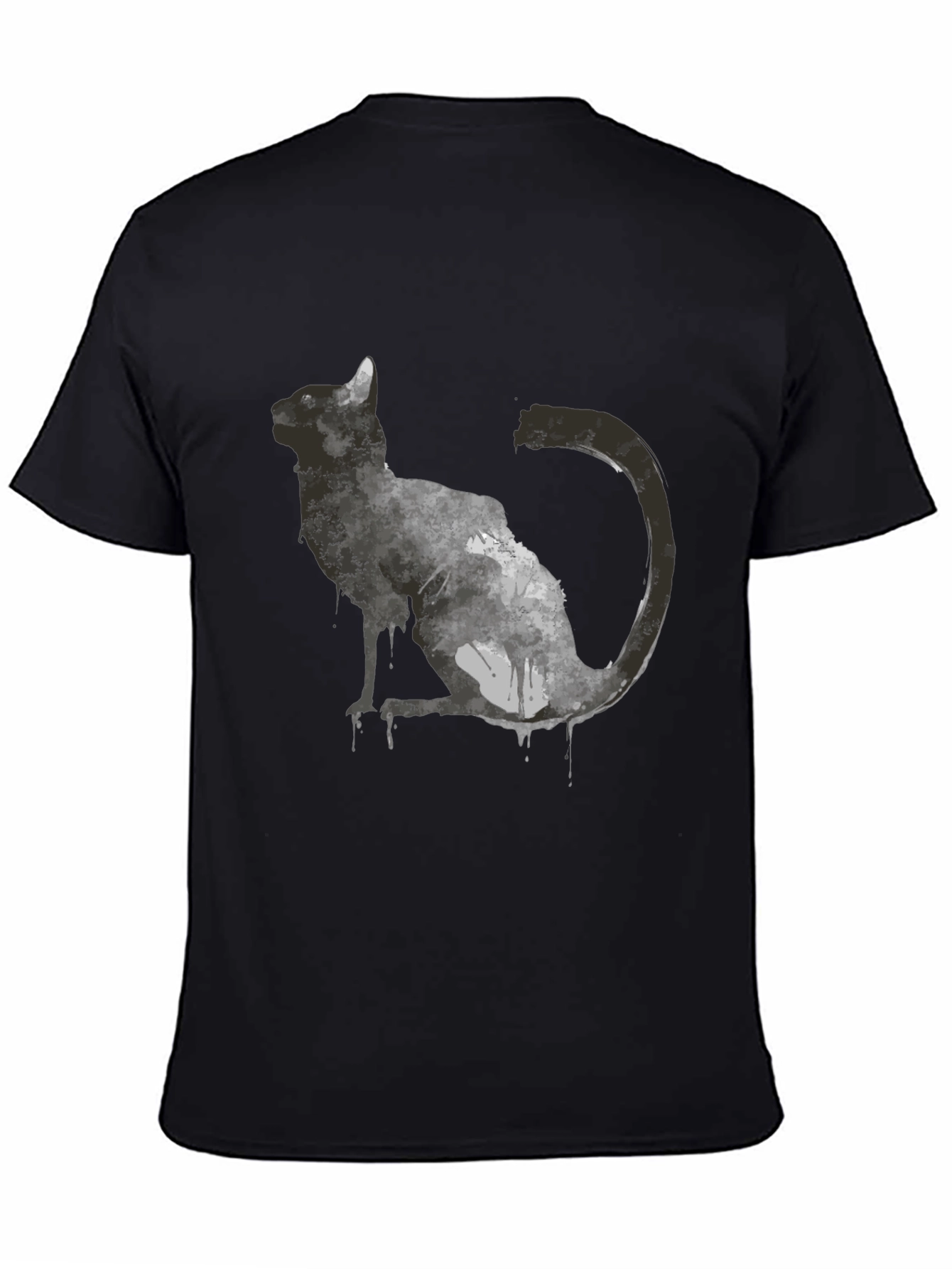 Abstract Cat Graphic T-Shirt - Black