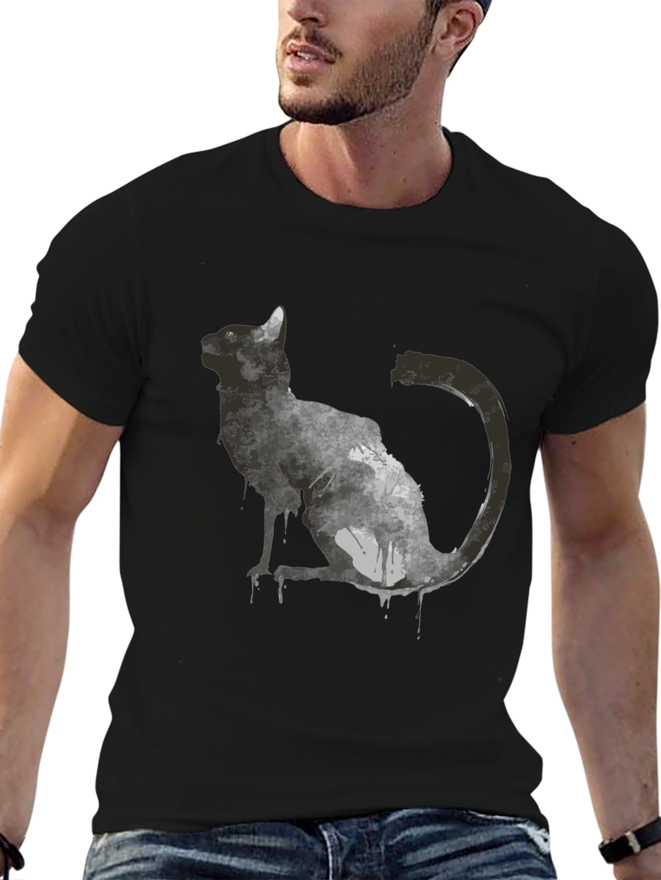 Abstract Cat Graphic T-Shirt - Black