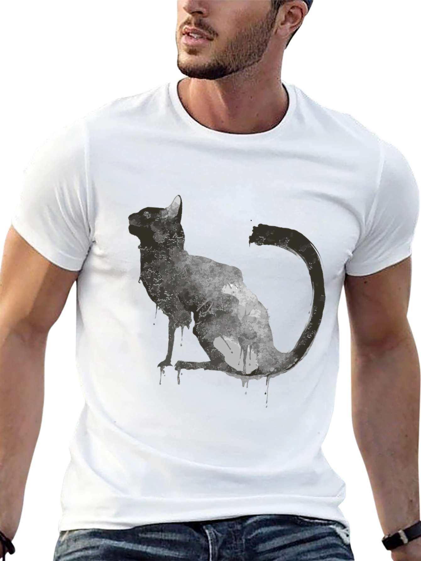 Abstract Cat Graphic T-Shirt - Black