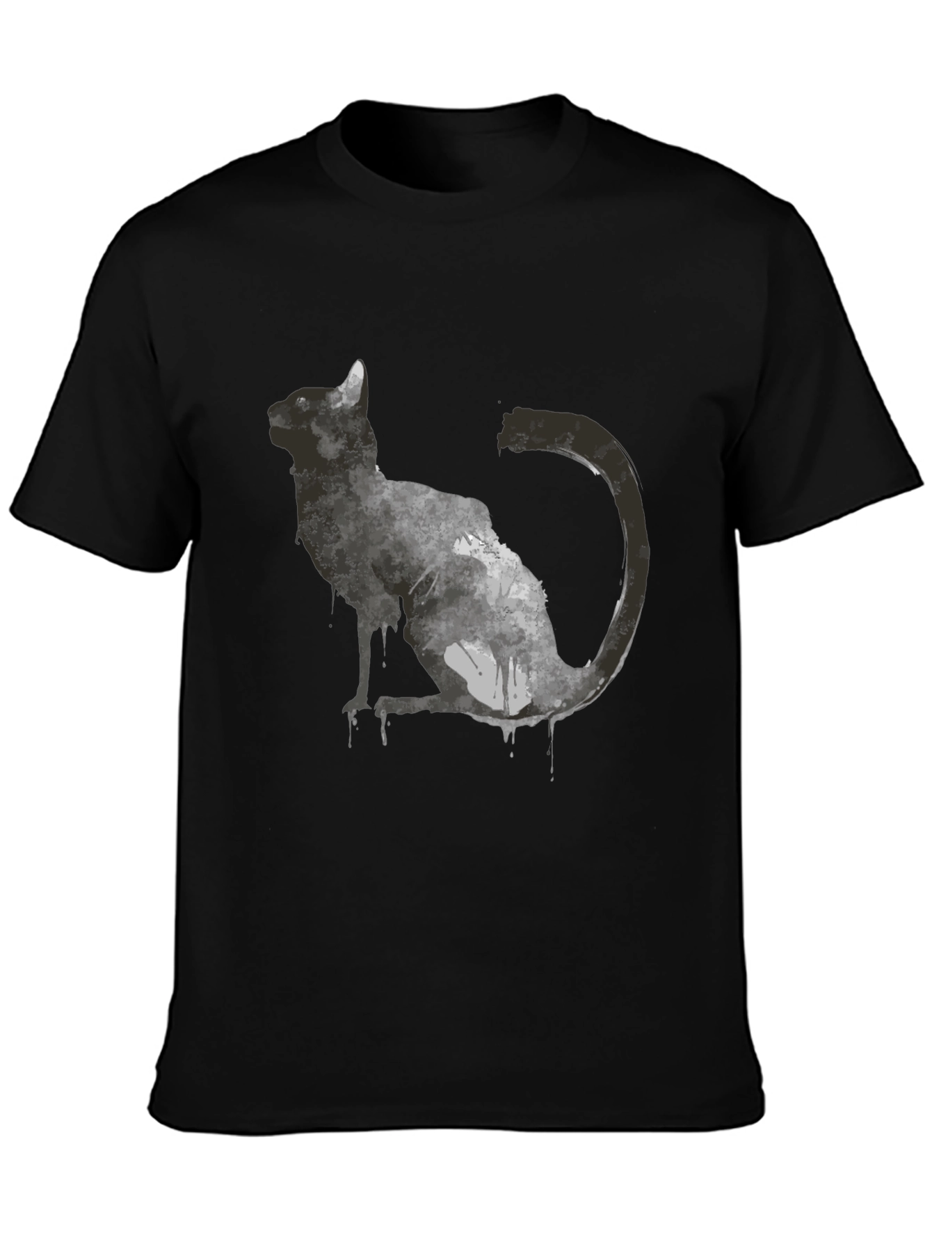 Abstract Cat Graphic T-Shirt - Black