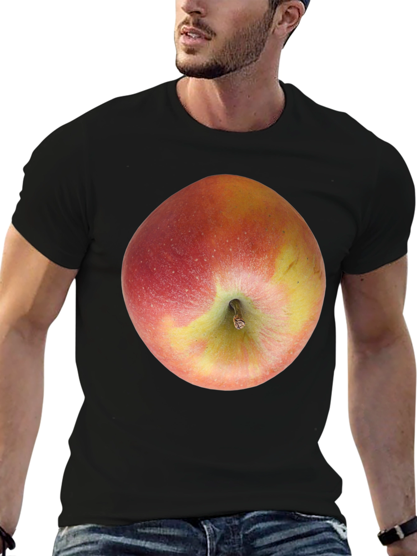 Apple Graphic Black T-Shirt - Fresh Fruit Design