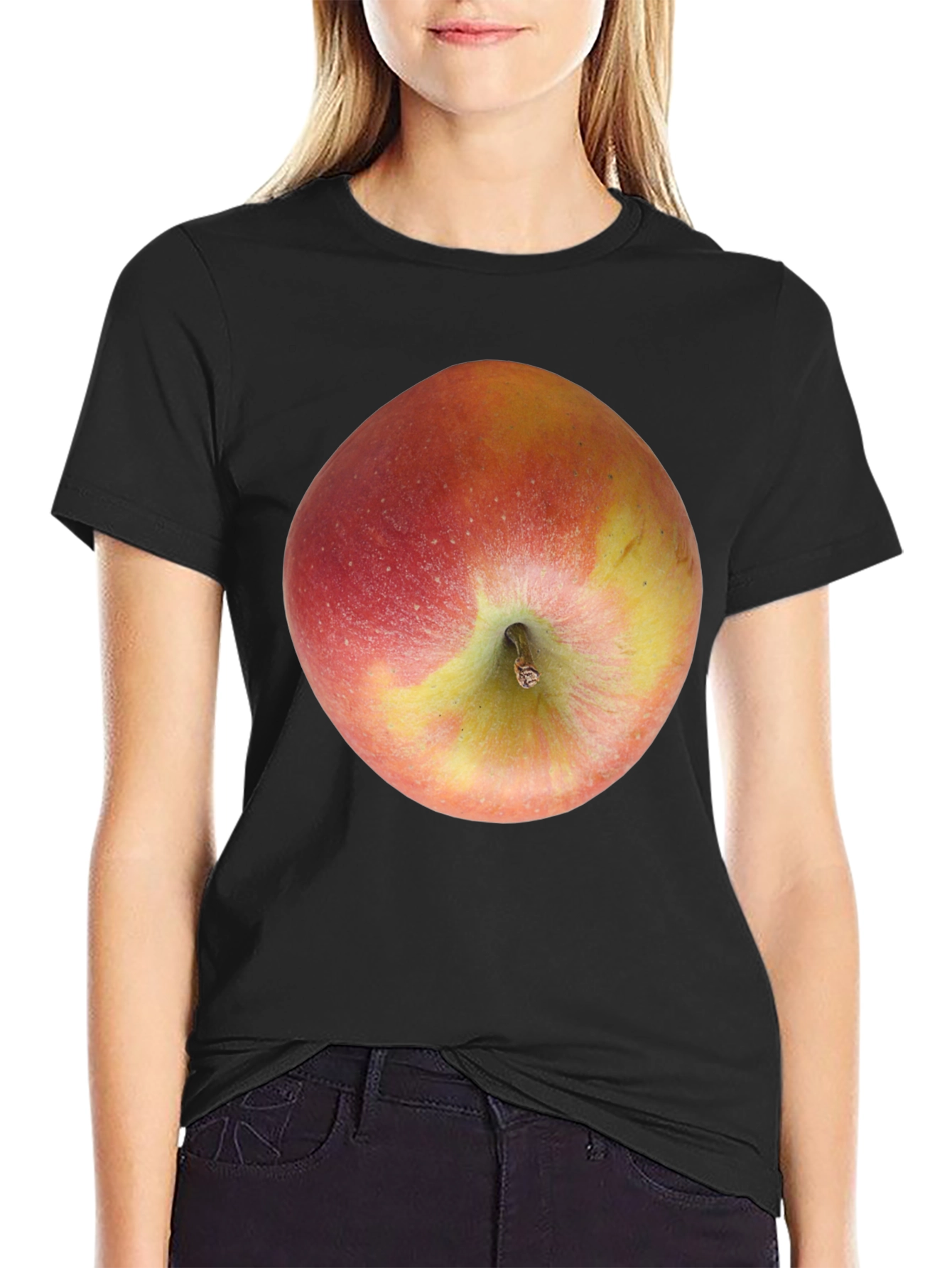 Apple Graphic Black T-Shirt - Fresh Fruit Design