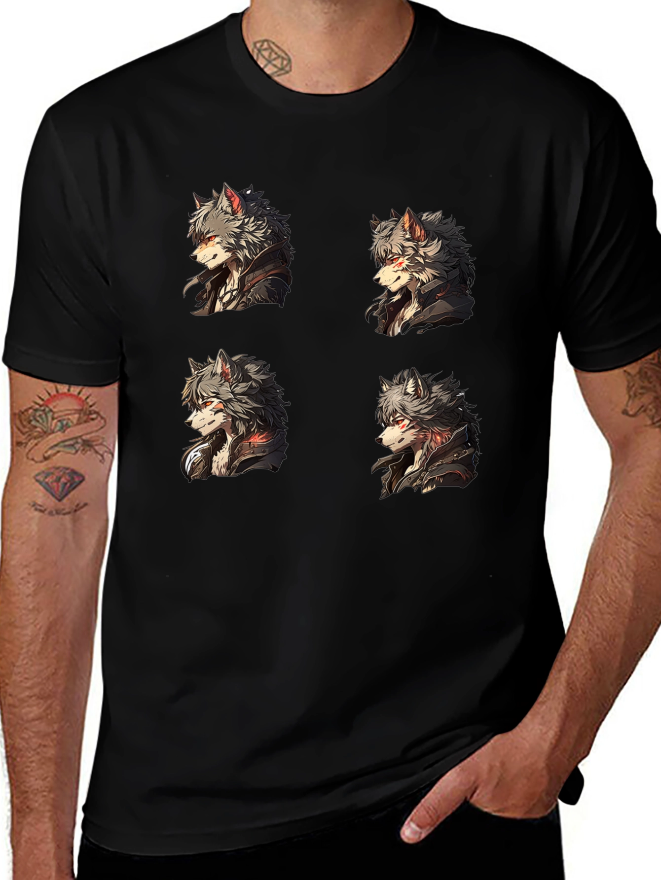 Anime Wolf Portrait Black Graphic Tee
