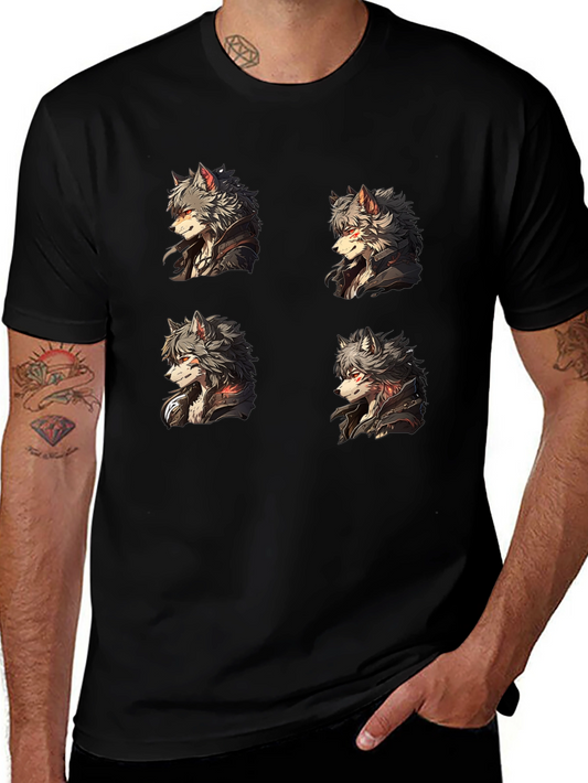 Anime Wolf Portrait Black Graphic Tee