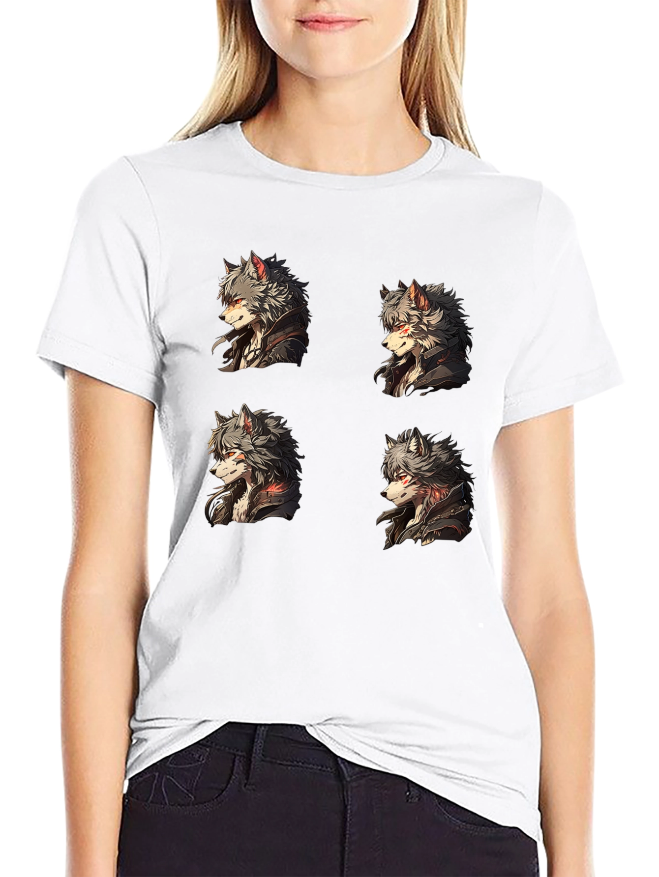 Anime Wolf Portrait Black Graphic Tee