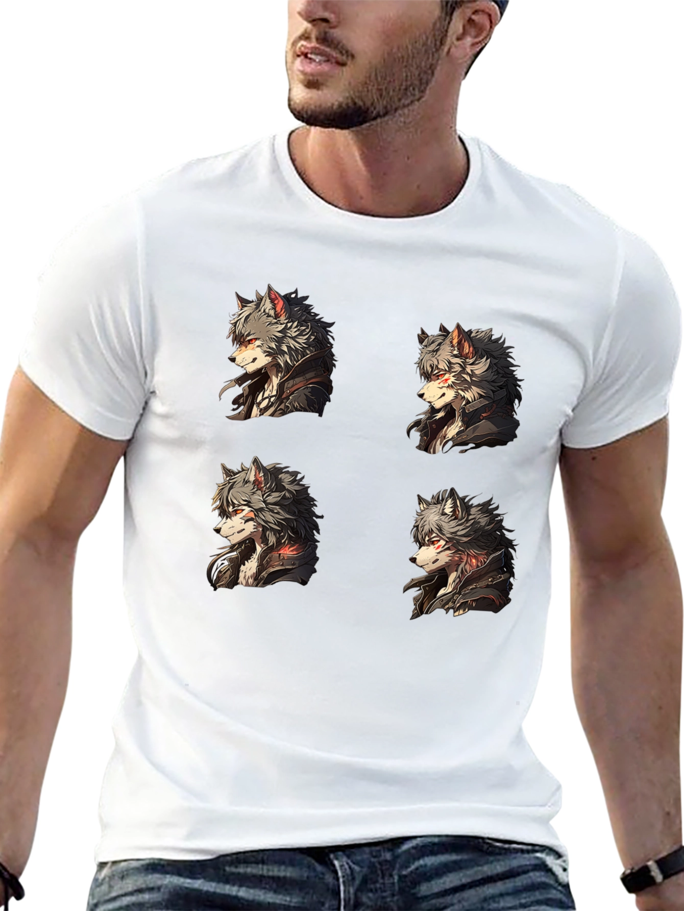 Anime Wolf Portrait Black Graphic Tee