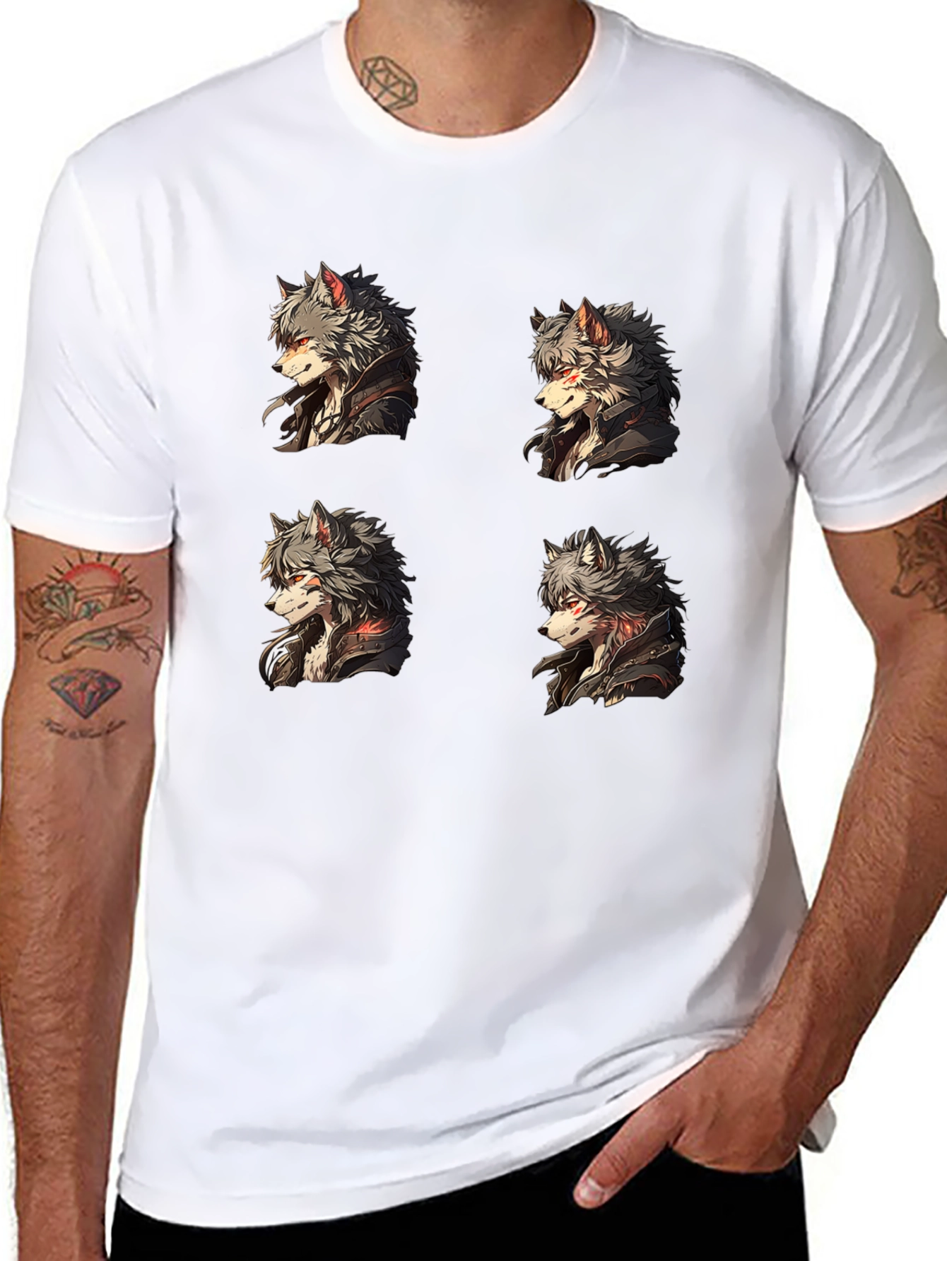 Anime Wolf Portrait Black Graphic Tee