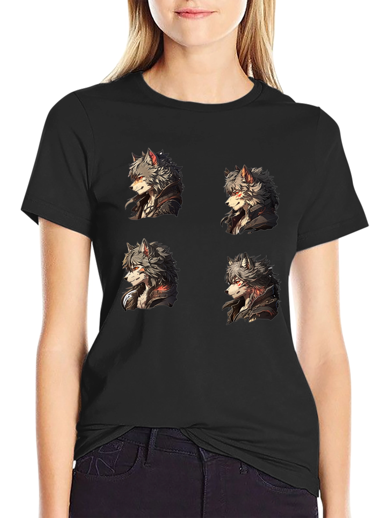 Anime Wolf Portrait Black Graphic Tee
