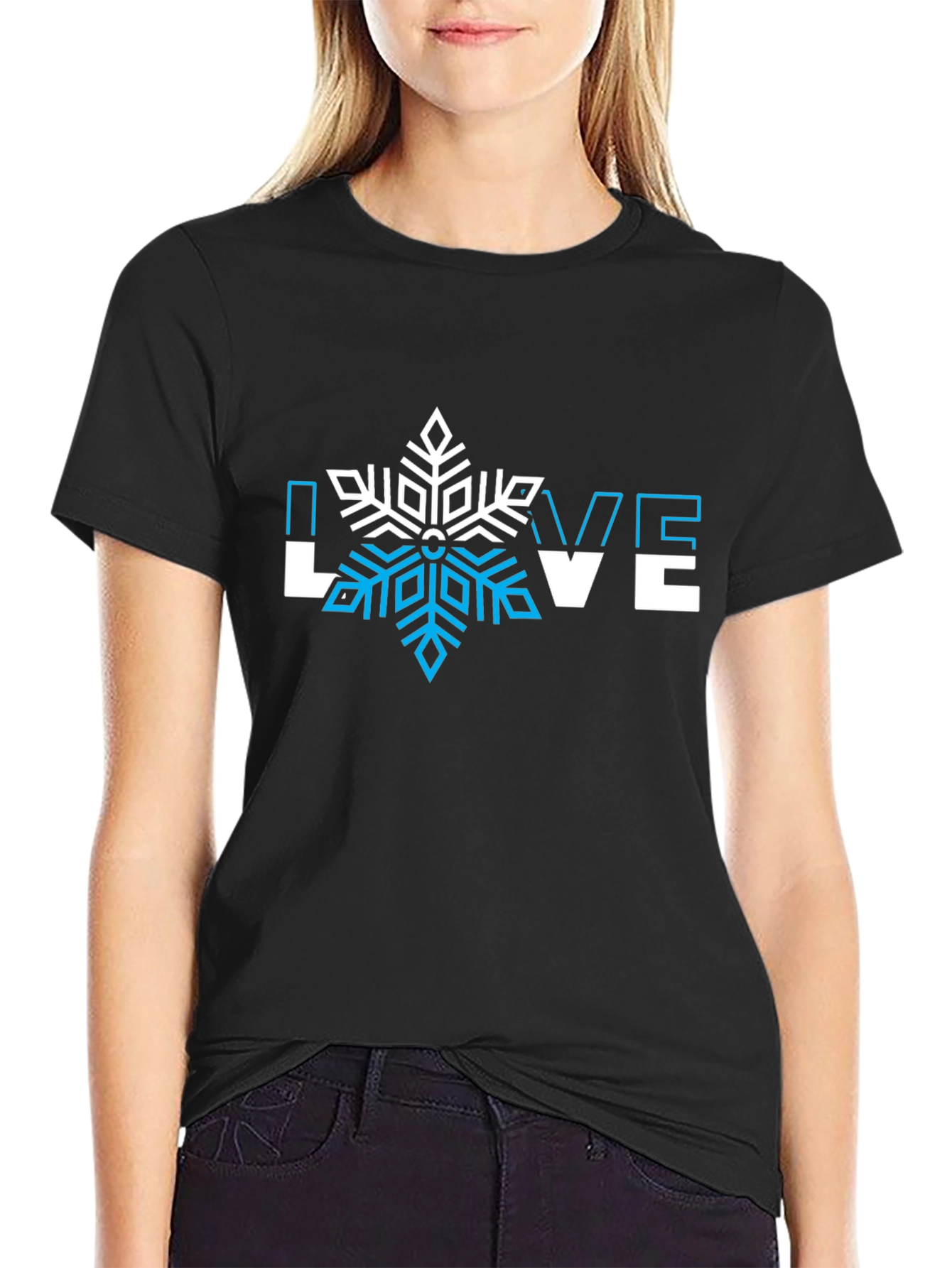 Winter Love Snowflake Graphic Tee - Black