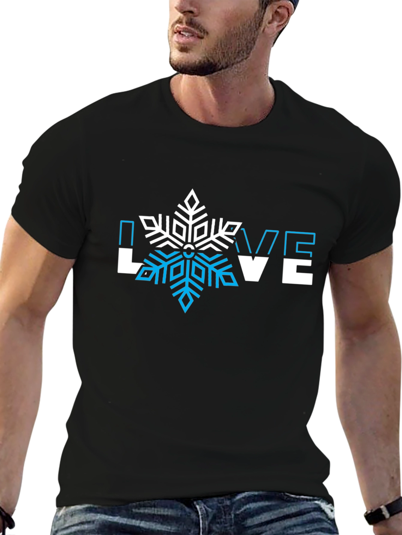 Winter Love Snowflake Graphic Tee - Black