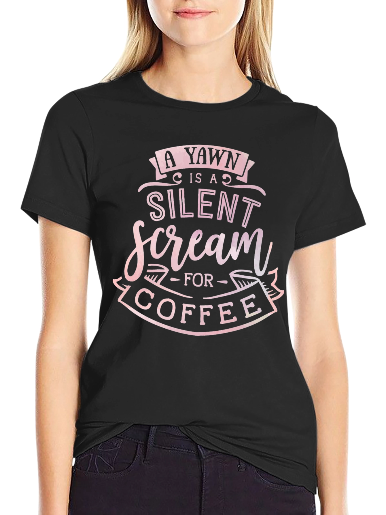 Yawn Silent Scream Coffee Black T-Shirt