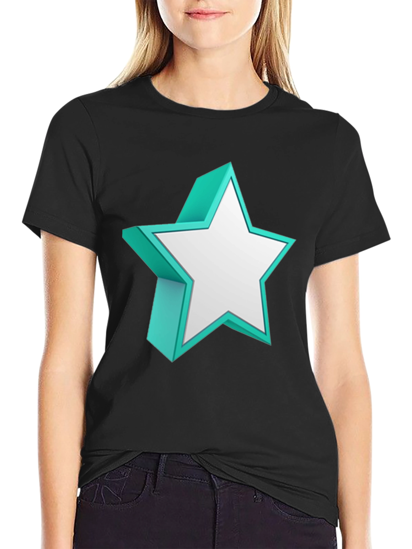 3D Star Graphic Tee - Modern Black T-Shirt
