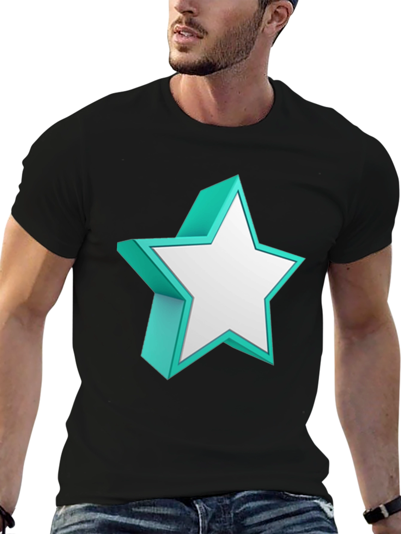 3D Star Graphic Tee - Modern Black T-Shirt