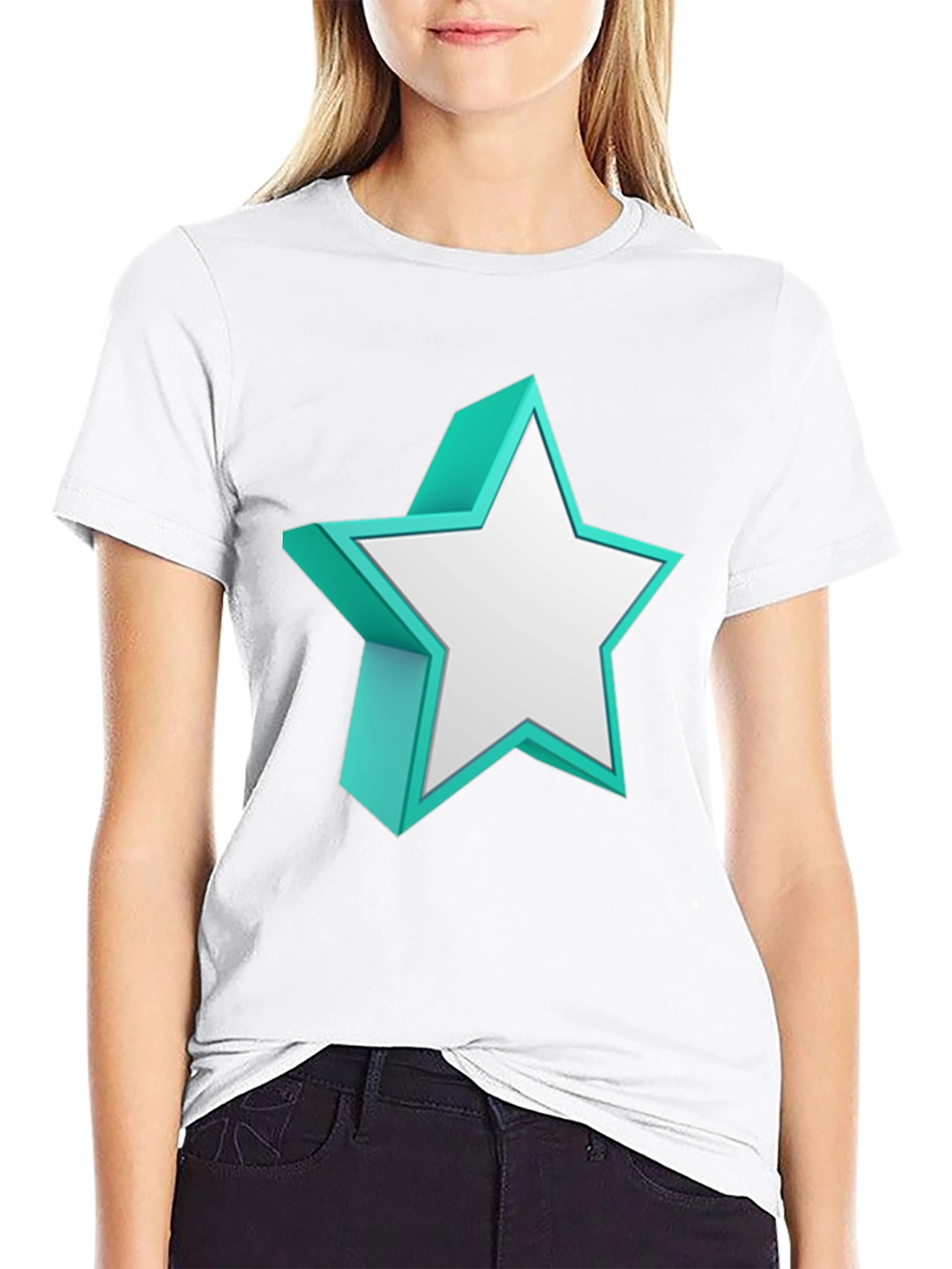 3D Star Graphic Tee - Modern Black T-Shirt