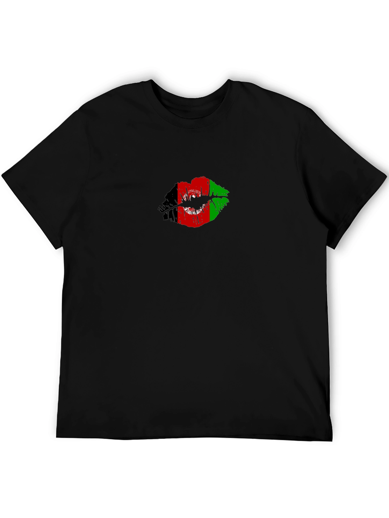 Afghanistan Flag Lips Mens Black T-Shirt