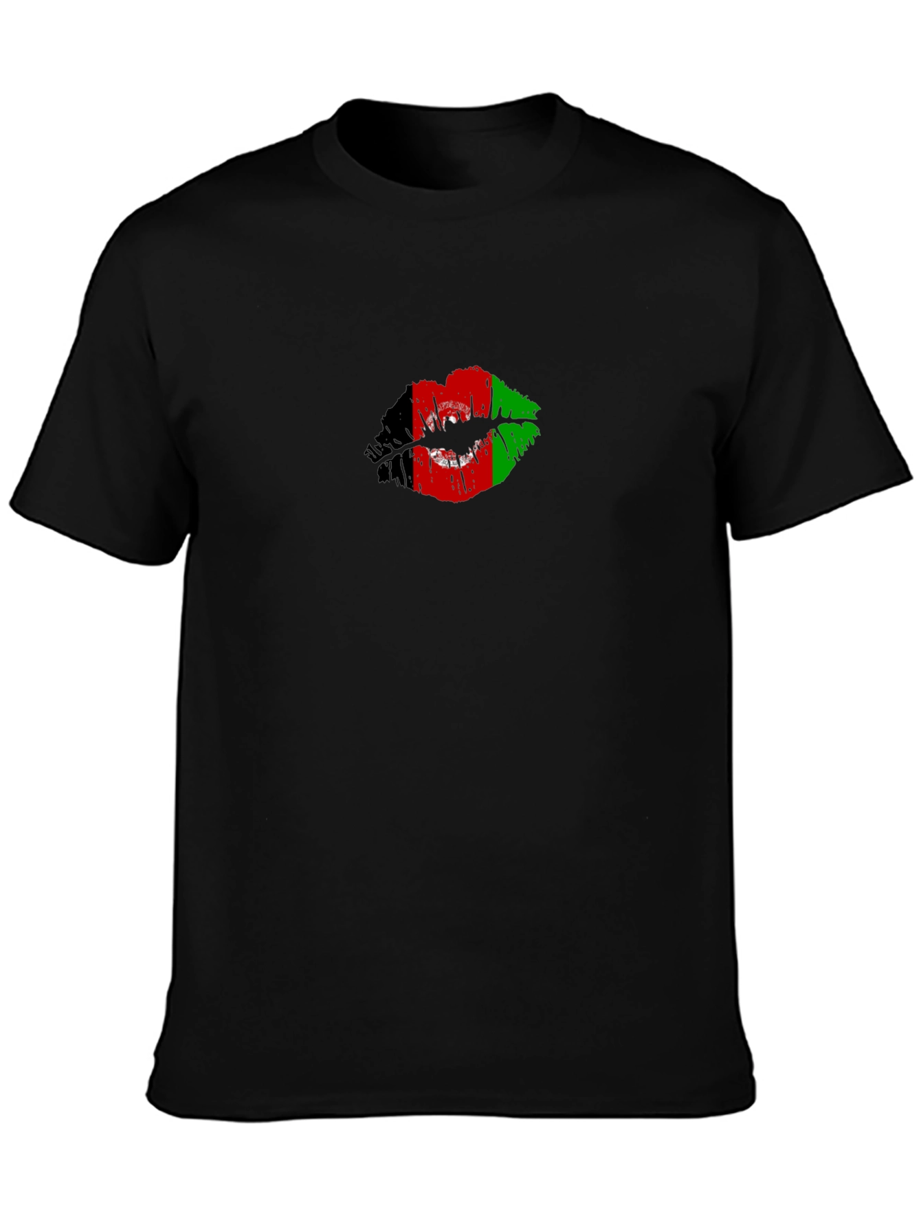 Afghanistan Flag Lips Mens Black T-Shirt