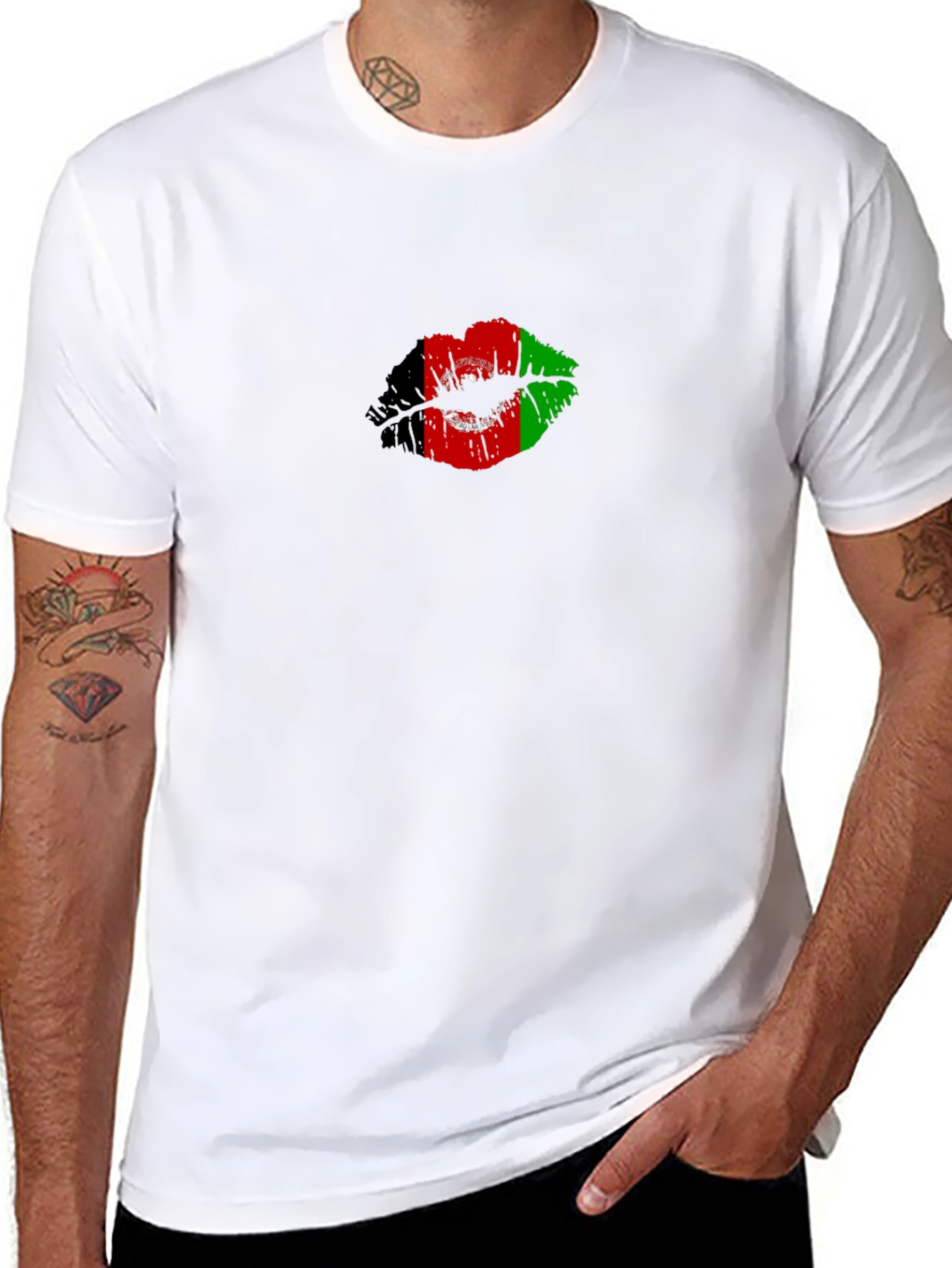 Afghanistan Flag Lips Mens Black T-Shirt