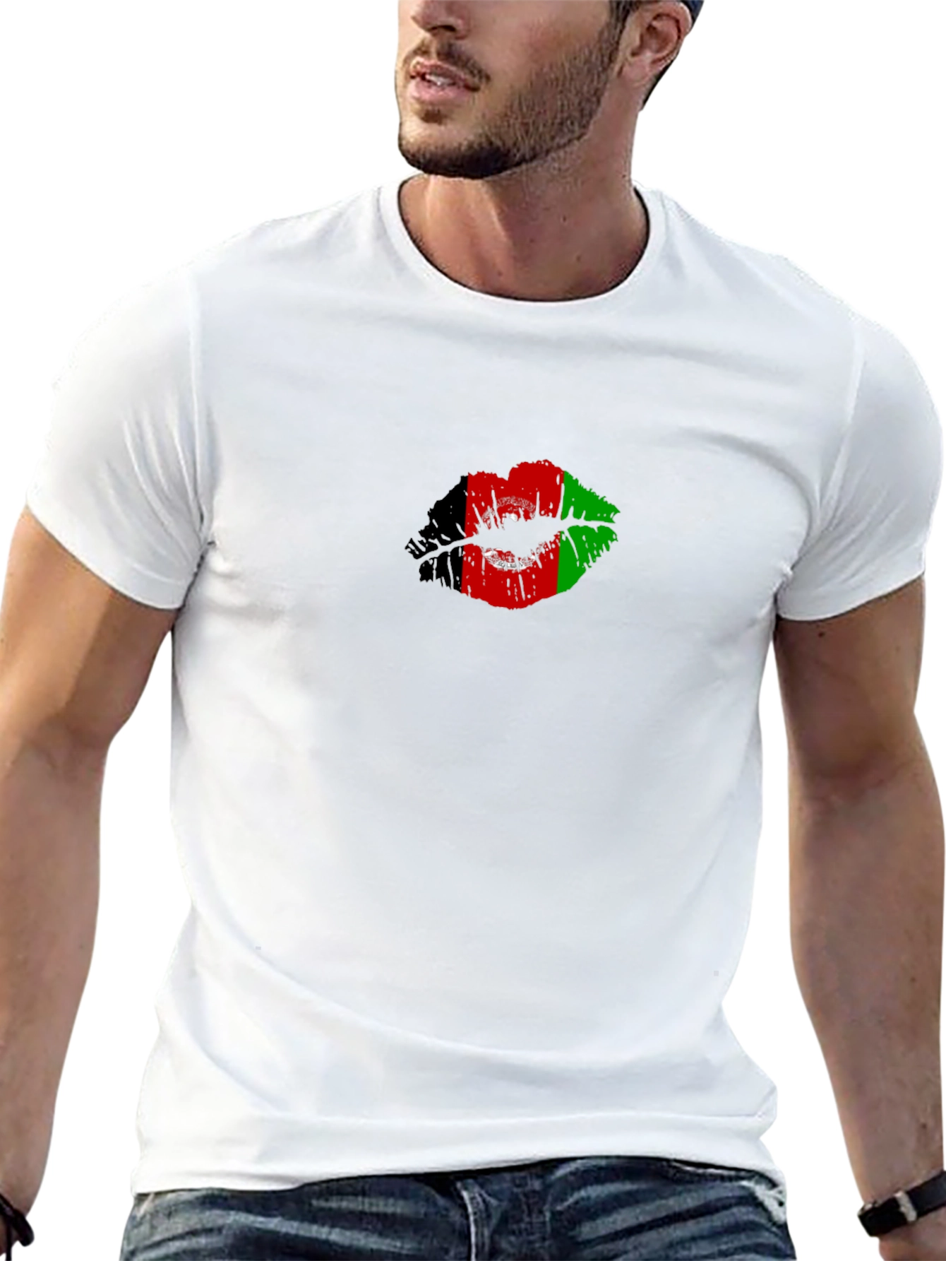 Afghanistan Flag Lips Mens Black T-Shirt