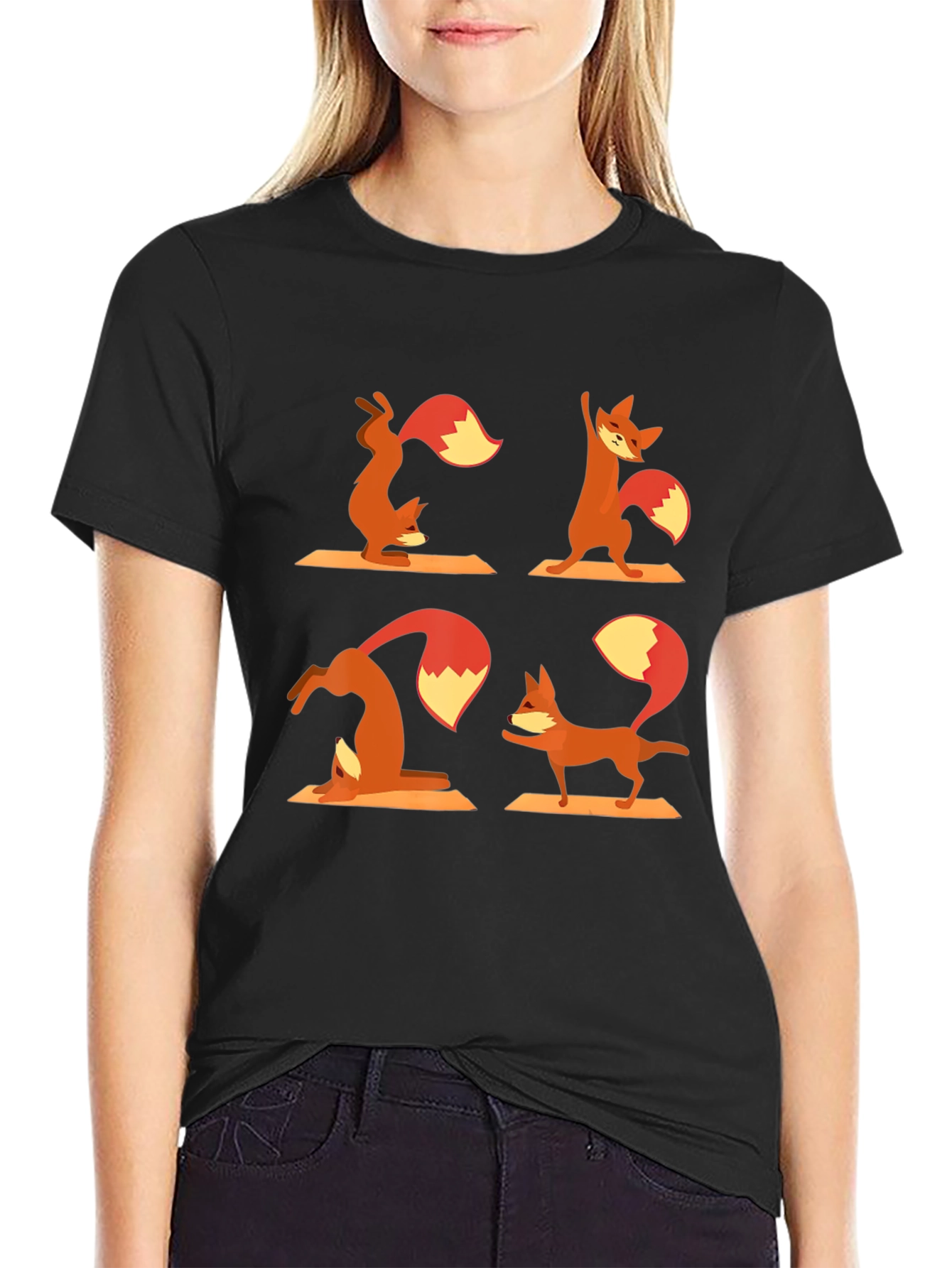 Yoga Fox T-Shirt - Black Cotton Graphic Tee