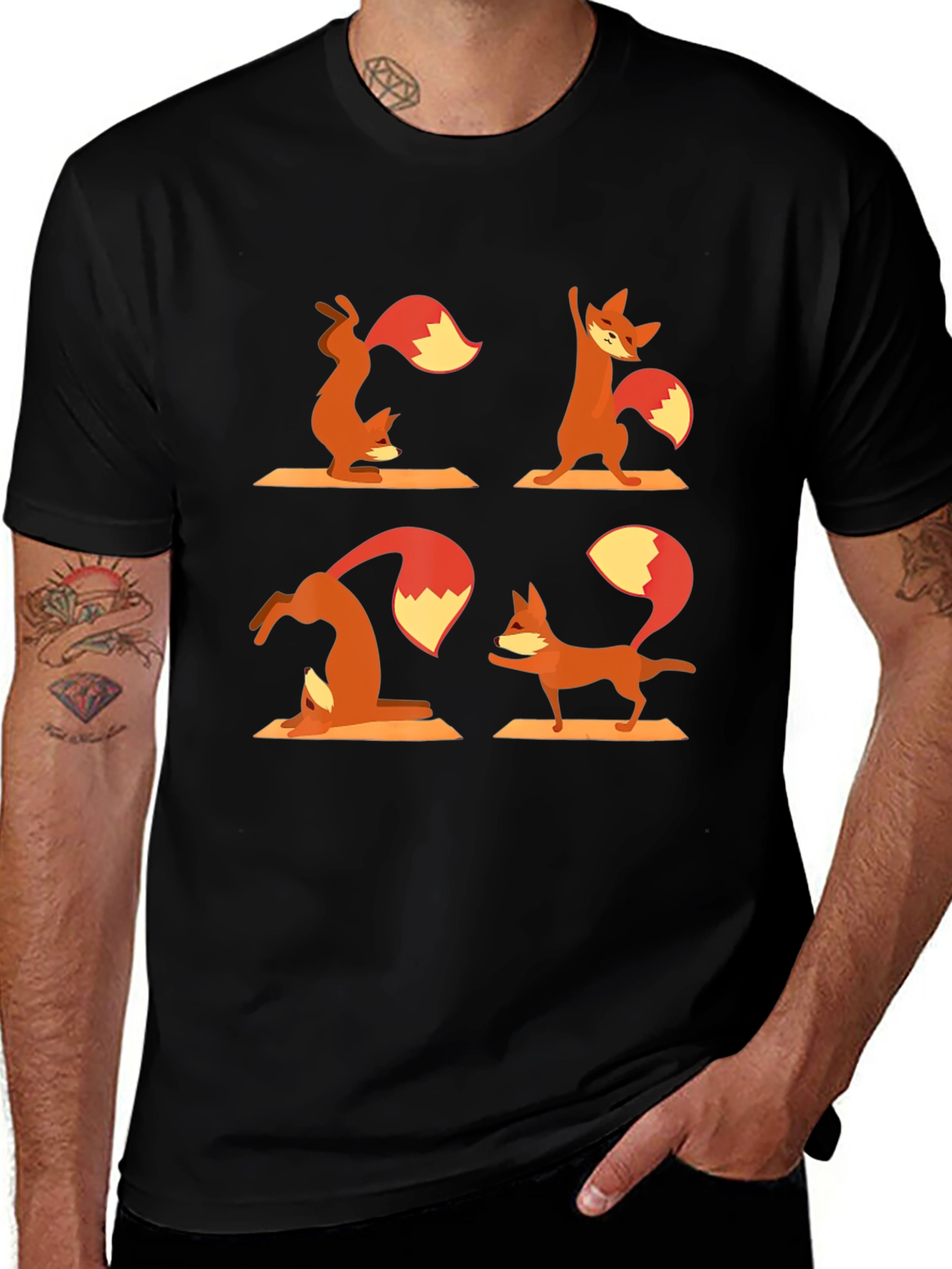 Yoga Fox T-Shirt - Black Cotton Graphic Tee
