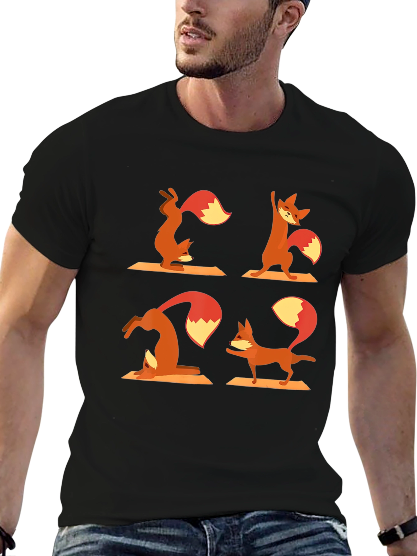 Yoga Fox T-Shirt - Black Cotton Graphic Tee