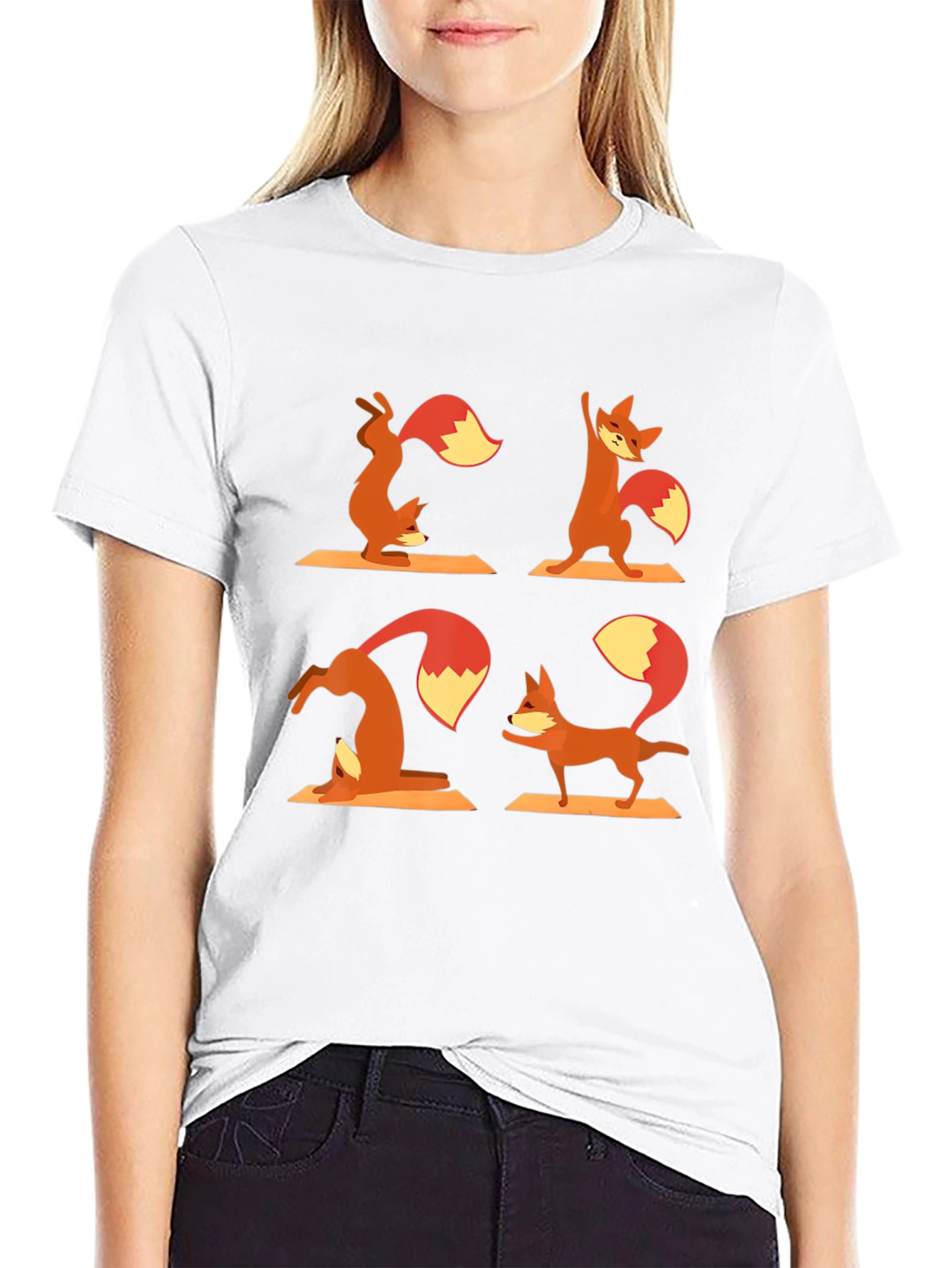 Yoga Fox T-Shirt - Black Cotton Graphic Tee